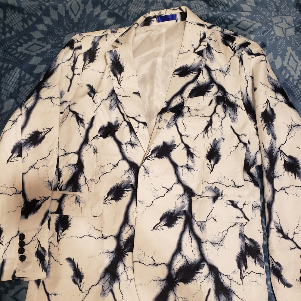 Size 1X  custom blazer feathers and lightning one of a kind navy and white